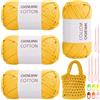 RANJIMA Filato Dorato, 4 Pezzi Filato Semplice, Filato per Uncinetto per Principianti, Filato con Maglie Ben Visibili per Uncinetto con Accessori per Uncinetto, Filati Cotone-Nylon per Abbigliamento