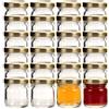 gouveo Set da 24 vasetti per conserve mini (0,04 l) con coperchio Twist-Off oro TO 43 rotondi in vetro trasparente per marmellata spezie salse campioni (EGR040G)