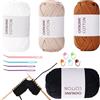 RANJIMA Filato all'uncinetto per principianti, 4 pezzi di filo semplice, senza filo diviso, filato a maglie ben visibili, per uncinetto con accessori all'uncinetto, filato in nylon di cotone per