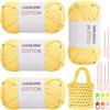 RANJIMA Filato giallo chiaro, 4 pezzi di filato semplice, filato per uncinetto per principianti, filato a maglia ben visibile per ganci con accessori per uncinetto, filato di nylon di cotone per