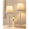 EDISHINE Set da 2 Lampade da Tavolo LED, Paralume in Lino, 2700K, Argento | Lampada da Comodino Moderna in Metallo, Attacco E27, Lampadina LED 4W Inclusa, per Soggiorno, Camera da Letto e Divano