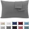 Poligino Federe Cuscini Letto Matrimoniale 50x70cm, Set 2 Federe Oeko-TEX in Premium Microfibra 110GSM con Invisibile Cerniera, Morbida e Traspirante, Ipoallergenica - Grigio Scuro