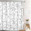 GCIREC Tenda Doccia, 180x200cm, Carino in bianco e nero del fumetto Gattino schizzo Impermeabile Tessuto Macchina Lavabile Tenda da Bagno con Ganci