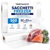 Terryshop74® Rotolo Sacchetti Freezer 500 Pezzi 32 × 23 cm - Sacchetti Super Resistenti per Congelazione Alimentare - Buste per Alimenti e Conservazione Cibi Idonee al Contatto Alimentare