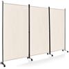 GYMAX Paravento con Ruote, da Interno Esterno, in Metallo, Piedini Stabili, Separé Divisorio, per Soggiorno, Camera da Letto, Ufficio (3 Pannelli, Beige)