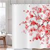Hnmdmyi Tenda da doccia Fiori di ciliegio 180x200, Fiori rossi Sakura Prugna in fiore Giapponese Stile artistico anime asiatico Impermeabile Tessuto in poliestere Lavabile Tenda da bagno con ganci