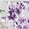 ASDCXZ Viola Floreale Tenda da Doccia 240x180 cm, Acquerello Astratto Fiori Foglie Primavera Estate Piante Impermeabile Tenda da Bagno Poliestere Tessuto Lavabile Tende Doccia per Vasca con 16 Ganci