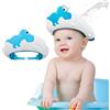 KAMHBE Cuffia da doccia per bambini, regolabile, a forma di dinosauro, per lavare i capelli, protezione per bambini, per occhi, orecchie e viso, colore: blu dinosauro
