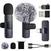KZZOUY Microfono Wireless per Video Social iPhone Android Telefono Tablet iPad PC, 2 Mini Mic Lavalier USB C/A/Lightning per Podcast Vlogging YouTube TikTok Interviste Creatori di Contenuti, Nero