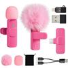KZZOUY Microfono Wireless per Video Social iPhone Android Telefono Tablet iPad PC, 2 Mini Mic Lavalier USB C/A/Lightning per Podcast Vlogging YouTube TikTok Interviste Creatori di Contenuti, Rosa Fucsia