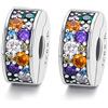MEETCCY Charm in argento Sterling con cristalli blu e bianchi, con chiusura a clip, distanziatore e fermaglio per bracciale, compatibile con perline per braccialetti Pandora europei, Cristallo Argento