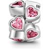 GNOCE 925 Sterling Silver Rosa Cristallo Cuore a Cuore Charm e Choker Bead Ciondolo Adatto Braccialetti Catena Serpente/Collana Portafortuna Donne Ragazze Regalo