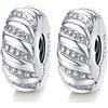 MEETCCY Charm in argento Sterling con cristalli blu e bianchi, con chiusura a clip, distanziatore e fermaglio per bracciale, compatibile con perline per braccialetti Pandora europei, 1.0cm x 0.4cm