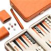 Lingle Set di backgammon per adulti, classico gioco da tavolo con custodia pieghevole in ecopelle, backgammon portatile da viaggio, include 30 scacchi di corno artificiali (arancione)