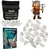 Majestic's Rune Divinatorie VIKINGS - Confezione di 25 rune in pietre naturali in HOWLITE incise, (2 x 1 cm) + borsa nera + pratica eBook (PDF) - alfabeto runico Futhark perfetto per divinazione, visionanza