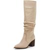 Huiyuzhi Stivaletti da donna con scollo a V, casual, a punta, tacco grosso, senza lacci, con volant, da passeggio, Beige, 39 EU