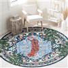 Aldopein Tappeto blu lavabile sottile orientale boho vintage leopardo tropicale 1,5 m tappeto rotondo per camera da letto, cucina, sala da pranzo, soggiorno, ufficio, piante della giungla invecchiate,