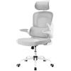 Farini Sedia da scrivania ergonomica, sedia da ufficio con ruote, per casa e ufficio, regolabile in altezza, sedia da ufficio con poggiatesta, grigio bianco