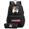 Huacaiyu Anime Denji Zaino + Astuccio 2pcs Set Cosplay Pochita Reze Multifunzione Zaino da Viaggio Bookbag con serratura Daypack Borsa da Scuola Nero