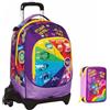 PRESTIGE & DELUXE Trolley Scuola Jack 3 Ruote staccabile Inside Out 2 Universal Mood , 3 in 1 per Scuola Elementare Bambina + Astuccio 3 zip con cancelleria + 7 penne cancellabili e portachiave pailettes