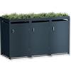 Metzler box pattumiere antracite con tetto vegetale 3x240L, rivestimento per 3 vasche, acciaio verniciato a polvere resistente, chiudibile