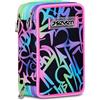 Seven Astuccio Scuola Elementare, 3 scomparti con Matite, Pennarelli, Penne, 3 Zip, Sprinkling, Bambina e Ragazza, blu/viola