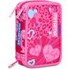 Mitama Astuccio Scuola 3 Scomparti, TRIPLO FURRYPINK, Contenuto 47 pz, Completo di Matite, Pennarelli, Portapenne Scuola Elementare Bambina