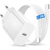 Bimker Caricatore USB C, 20W Caricatore Rapido per iPhone 16/16 Pro/16 Plus/15/15 Pro Max/15 Plus, iPad Pro/Air, Caricabatterie USB C Ricarica Rapida caricatore Alimentatore Presa usbc con Cavo Usb C 2M