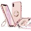XYZ Cover per iPhone X/XS con Cordino, Rosa | Custodia con Doppio Anello a Forma di Cuore e Supporto - Custodia Protettiva Lussuosa per Ragazze e Donne