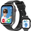 PTHTECHUS Smartwatch per Bambini, Orologio GPS Bambini, Chat Video Vocale, Nero