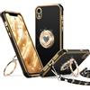 XYZ Cover per iPhone XR con Cordino, Nero | Custodia con Doppio Anello a Forma di Cuore e Supporto - Custodia Protettiva Lussuosa per Ragazze e Donne