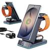 JoyGeek Caricabatterie wireless per Samsung, supporto di ricarica rapida 4 in 1 per Galaxy S26/S25/S24-S20/Note20/Z Fold/Z Flip, Watch & Buds - Include adattatore da 30 W, orologio e luce notturna