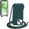 WenBaby Cover Compatible con iPhone 15 Plus,Cellulare Girocollo Custodia con Cordino TPU Corda Silicone Case Bumper per iPhone 15 Plus Custodia, Verde scuro