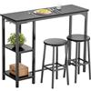 Bealife Tavolo da Bar con 2 Sgabelli, Tavolo Alto con Ripiani e Porta Bottiglie, per Cucina, Soggiorno e Sala da Pranzo (Nero)