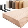 LAMO Manufaktur Mensola da parete con staffe nere a L | Mensola 50 cm per bagno, corridoio, cucina stile industriale | Colore: grezzo, Bordo: naturale | Legno massello, qualità artigianale