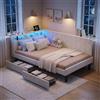 KSFASHZ Letto angolare 140x200cm Divano letto con 2 Cassetti, LED e porte USB, Struttura Letto Matrimoniale con Rete,Testiera imbottita in velluto, per ospiti,adolescenti e adulti