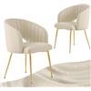 SDXYSTCE Set di 2 Sedie da Pranzo in Velluto - Sedie Cucina Imbottite Moderne - Poltrone Scandinave da Lettura con Braccioli e Schienale - Velluto-Bianco