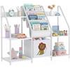 AIYAPLAY Libreria Montessoriana per Bambini 3-8 Anni, Bianco | Porta Libri, Ripiani in Tessuto, Scomparti Stratificati, Cassetto con Stampa di Leone, 93x30x76 cm