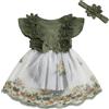 Carolilly Abbigliamento neonato bambina estate di 2 pezzi, pagliaccetto a maniche corte con gonna in pizzo floreale + fascia abbinata (0-24 mesi)