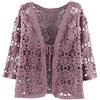 Generico Coprispalle In Pizzo con Maniche A 3/4 Da Donna, Bolero, Cardigan All'Uncinetto, Corto e Trasparente, con Lacci Anteriori, Elegante Camicetta Copricostume per Abiti Da Sera Casual, Viola, Taglia Uni