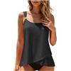 Generico Set Tankini Donna Controllo Pancia Due Pezzi Costume Bagno Volant con Bottom Vita Alta Orlo Fluttuante Taglia Plus
