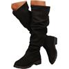 KBOPLEMQ Stivali da donna piatti in pelle scamosciata, eleganti a gambo lungo, con punta tonda e punta alta, per autunno e inverno, tinta unita, bassi, eleganti e comodi stivali alti al ginocchio