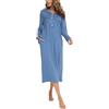 Sopesil Camicia da Notte Donna Inverno Lungo Modal Camissions Manica Lunga Caldo Bottone Allentato Plus Size Camicia da Notte Donna Scollo a V Morbida A-Blu Cobalto,XL