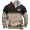 Generisch Giacca in pile da uomo Western Cowboy Bull Head Print Pullover 1/4 cerniera colletto alto a maniche lunghe country felpa vintage maglione invernale harajuku stampa con tasche maglione da