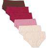 Amazon Essentials Slip intimo in cotone a vita media Donna, Pacco da 6, Bordeaux/Marrone/Rosa/Rosato, 42