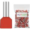 MarketConnect® Puntalini elettrici a crimpare - Sez. 2 x 1,5 mmq - Lung. 8/14 mm - 500 pz - Rosso Weidmüller (WD/W) - Doppio Capicorda
