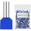 MarketConnect® Puntalini elettrici a crimpare - Sez. 2 x 16 mmq - Lung. 16/30 mm - 50 pz - Blu DIN 46228-4 - Doppio Capicorda