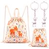Weewooday Sacca Coulisse Cervo, Set da 2 con Portachiavi, Borsa Palestra Donna Tela 30x25 cm e 38x42 cm, Sacca Gym Stampata Scuola Rientro Scolastico Regalo Compleanno Natale