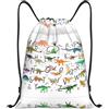Kfjghhl Elegante apprendimento alfabeti con dinosauri coulisse zaino borsa sport zaino Bulk Cinch borsa da palestra donne uomini bambini sport all'aperto, Nero , S, Vacanze