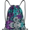Kfjghhl Zaino con coulisse con fiori viola e foglia di tè Borsa sportiva Bulk Cinch Gym Bag Donne Uomini Bambini Sport All'aperto, Nero , M, Vacanze